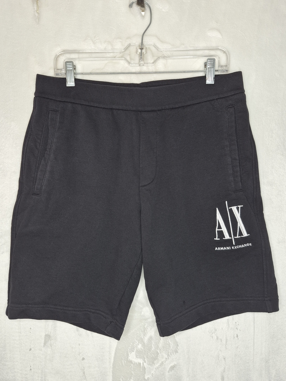 Armani Exchange AX Icon Period Black Logo Sweat Shorts Mens Medium